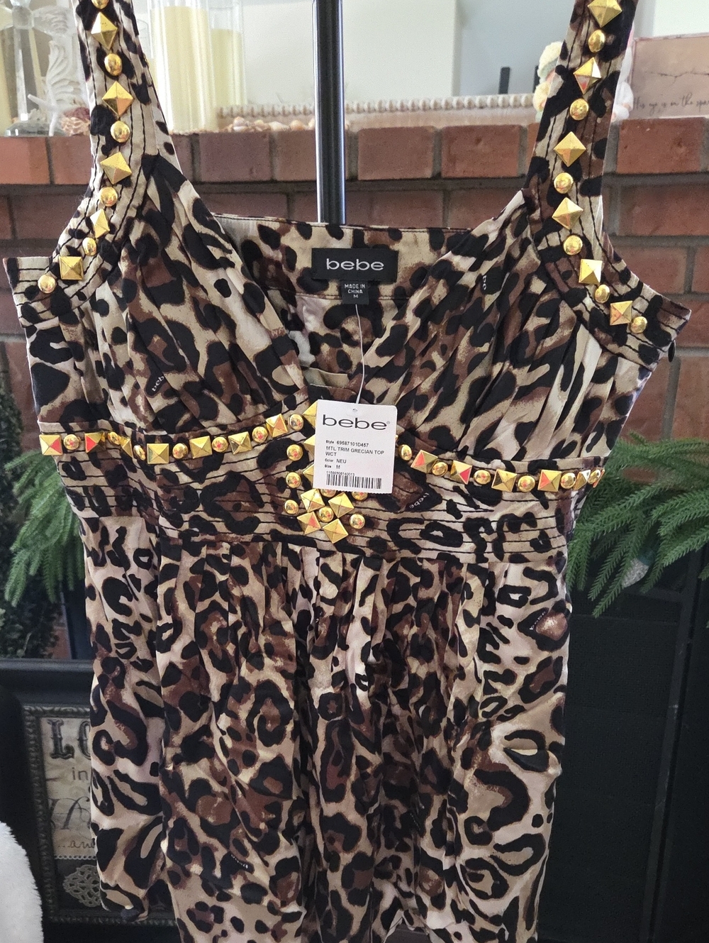 NWT Authentic Y2K Bebe Leopard Print YOP with Gold Stud Trim